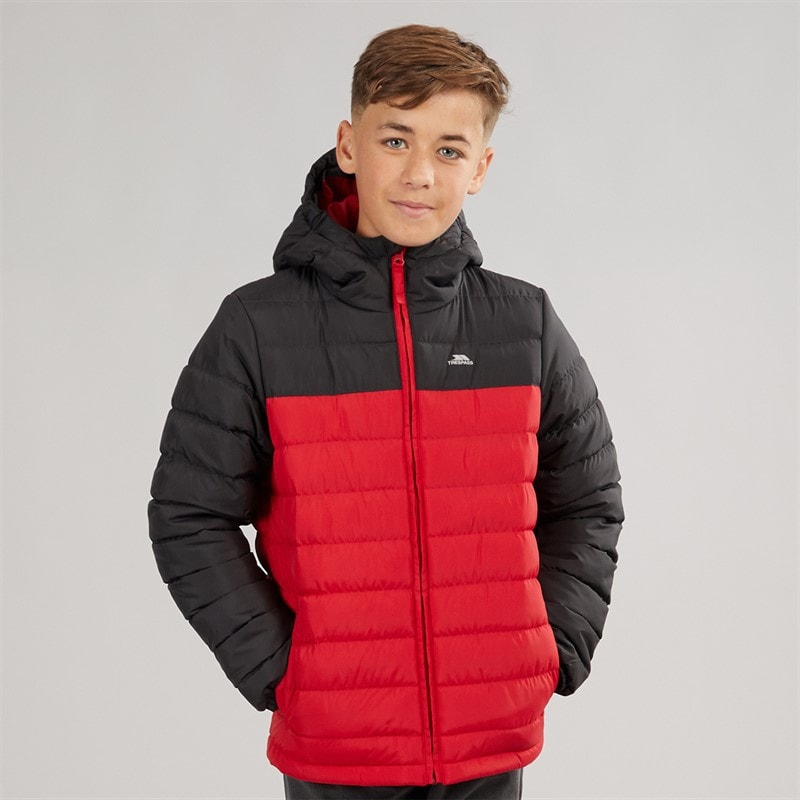 Trespass Junior Boys Oskar Padded Hooded Jacket Red/Dark Grey