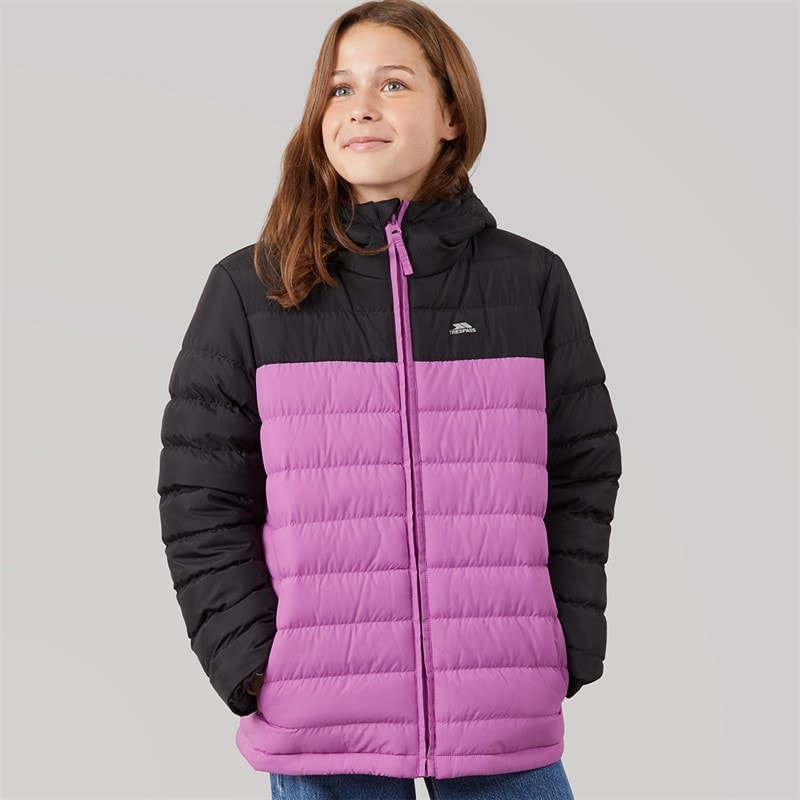Trespass Girls Oskar Padded Hooded Jacket Deep Pink/Dark Grey
