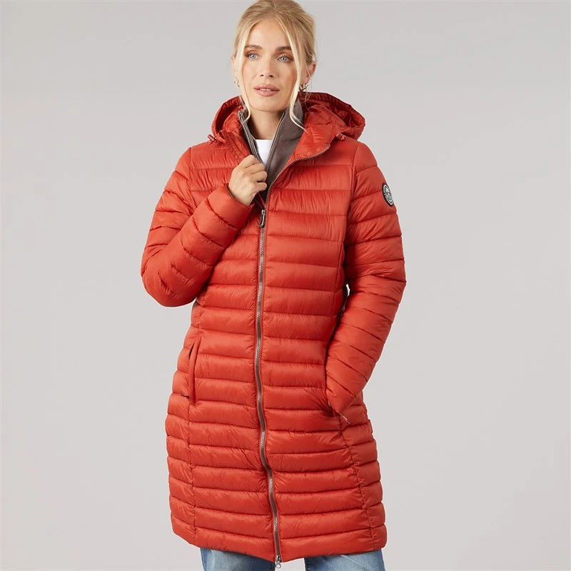 Trespass Womens Briarlea Padded Hooded Long Coat Burnt Orange