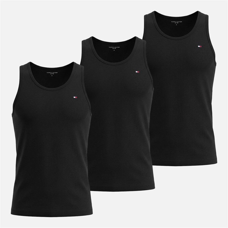 Tommy Hilfiger Mens Three Pack Tank Tops Black