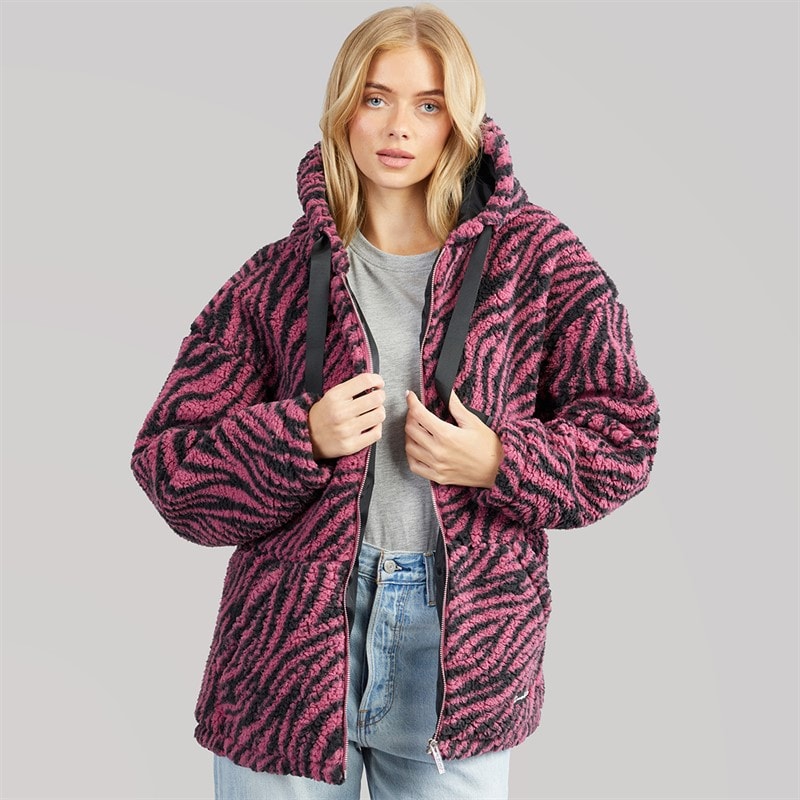 L'amore Couture Womens Metro Borg Hooded Jacket Mauve