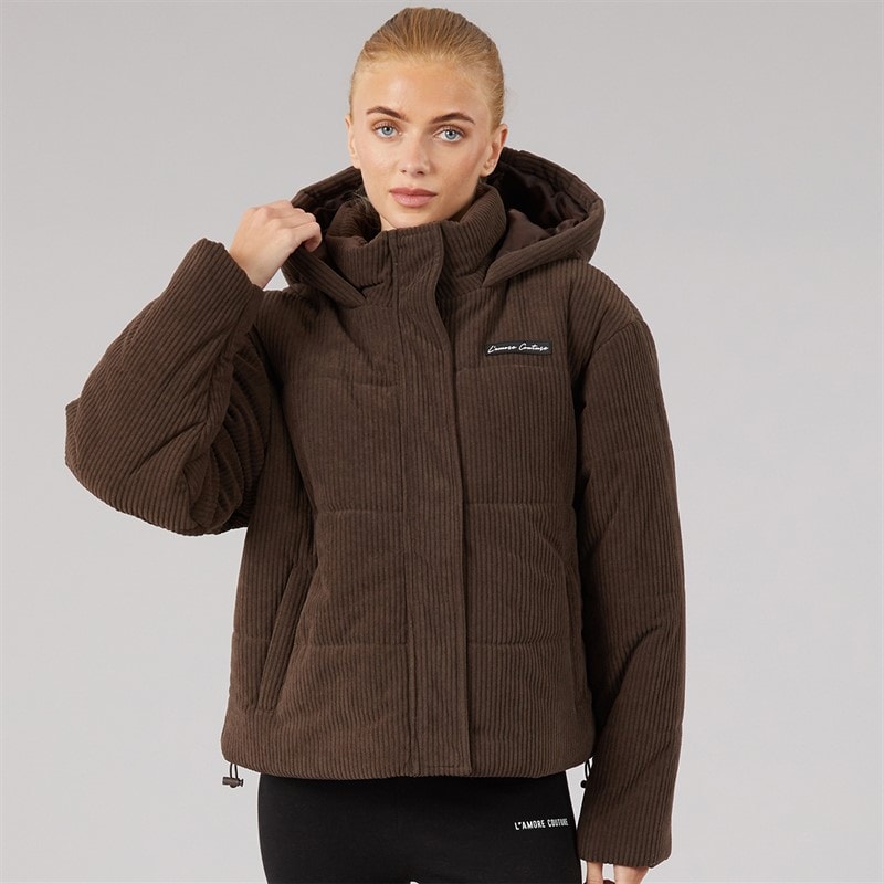 L'amore Couture Womens Laelia Short Puffer Jacket Brown
