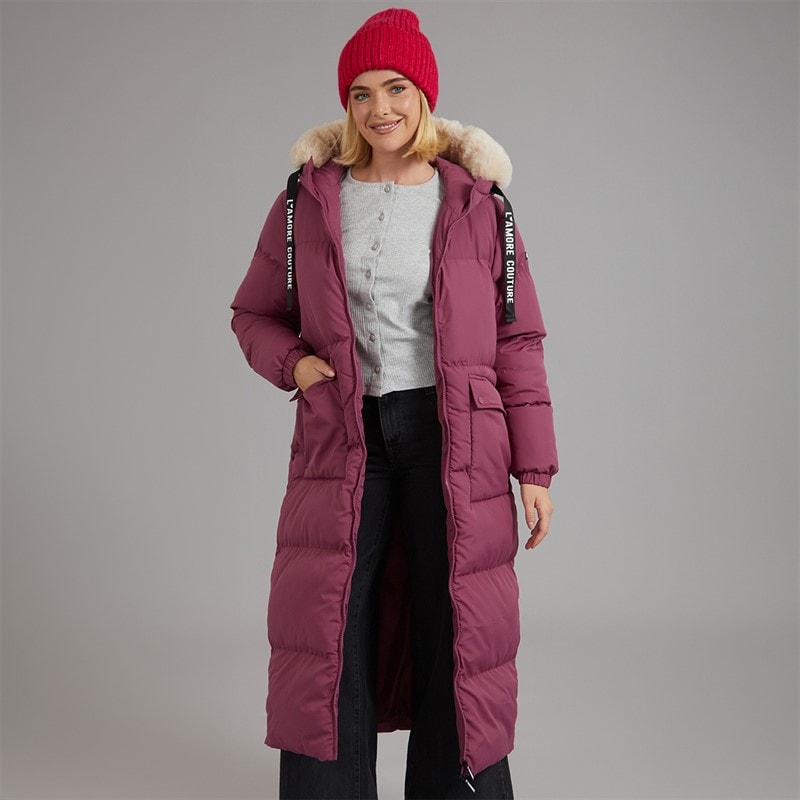 L'amore Couture Womens Iris Long Puffer Coat Mauve
