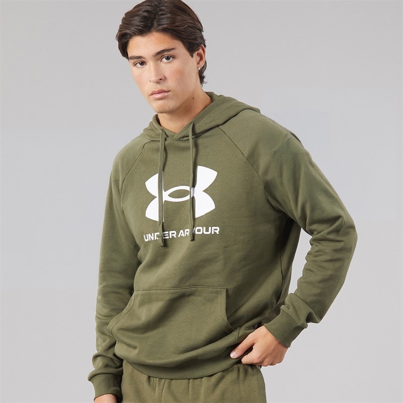 Under Armour Mens UA Rival Fleece Logo Hoodie Marine OD Green/White