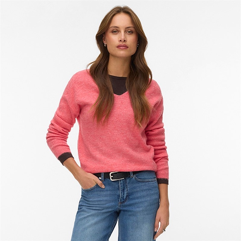 Vero Moda Womens V-Neck Jumper Coral Paradise