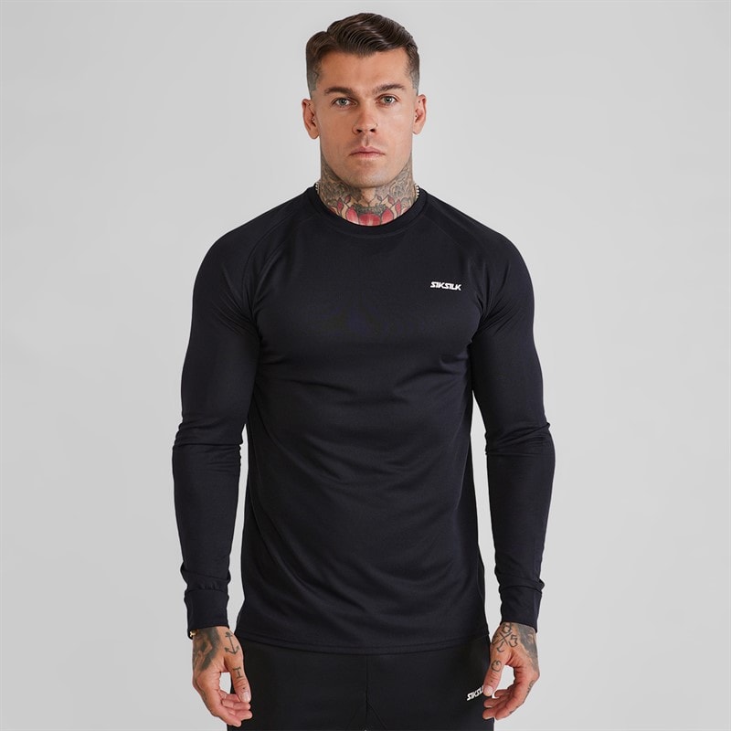 SikSilk Mens Long Sleeve Tech T-Shirt Black