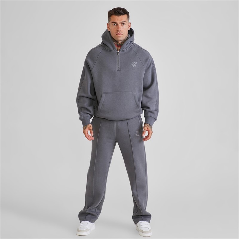 SikSilk Mens Quarter Zip Hoodie and Joggers Set Grey