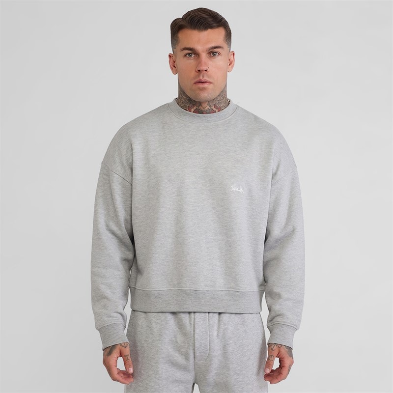 SikSilk Mens Boxy Sweatshirt Grey Marl
