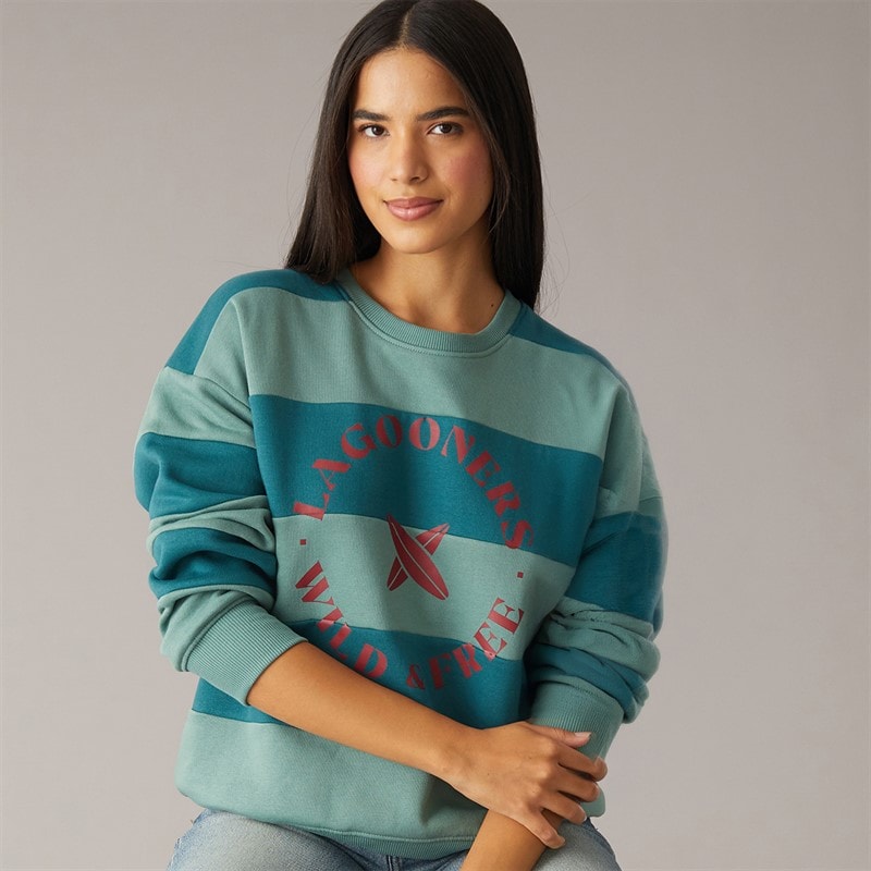 Lagooners Womens Lanark Graphic Sweatshirt Mineral Blue/Dark Sea