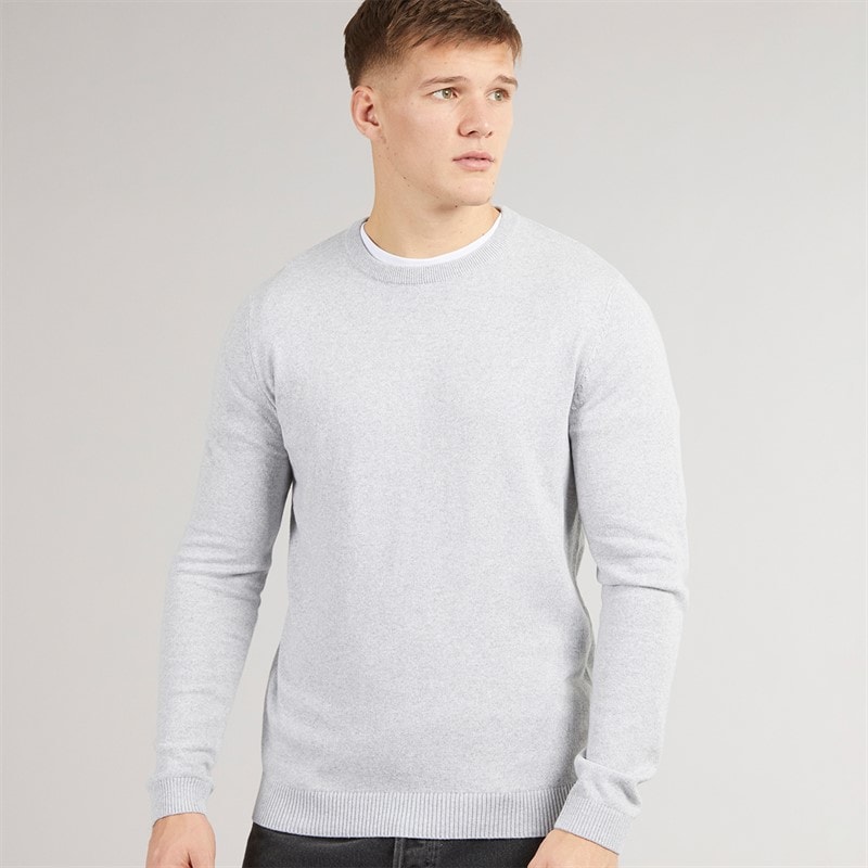 JJ REBEL Mens Callum Crew Neck Jumper Light Grey Melange
