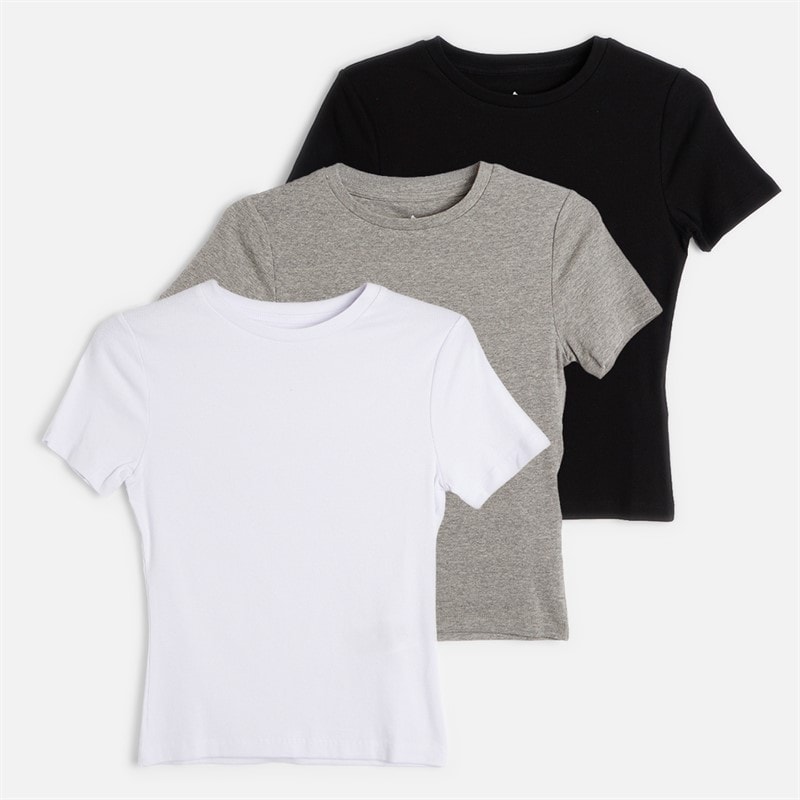 JJ REBEL Womens Three Pack Maya Rib T-Shirts Black/White/Grey Marl