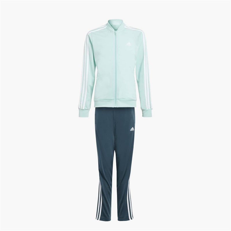 adidas Junior Girls Essentials 3-Stripes Tracksuit Semi Flash Aqua/White