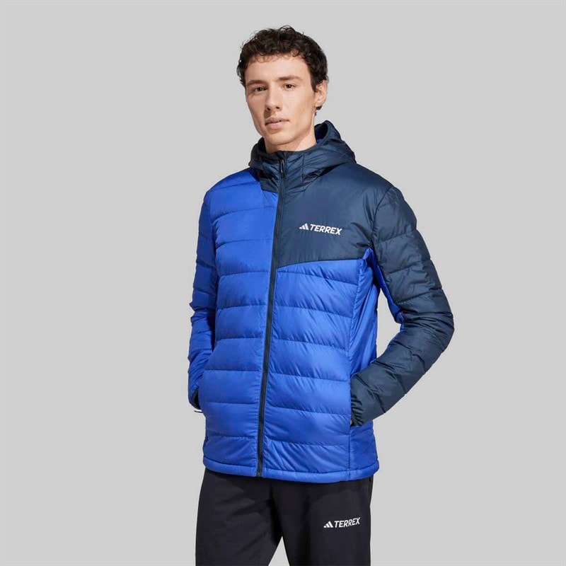 adidas Mens Terrex Light Down Hooded Jacket Semi Lucid Blue/Aurora Ink