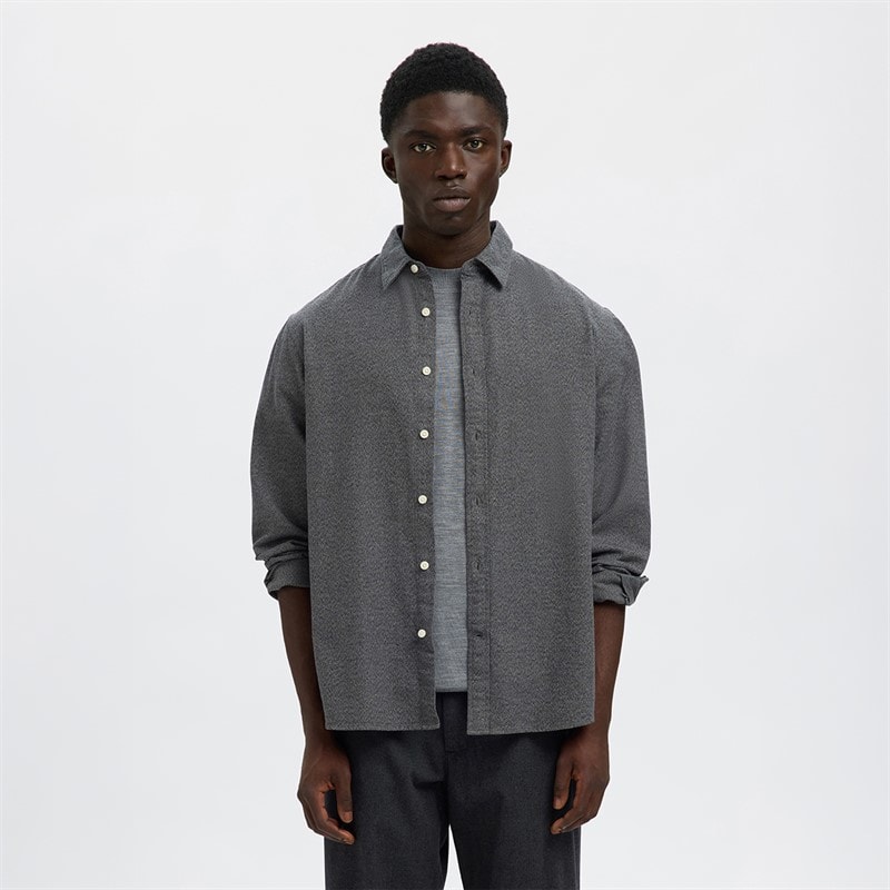 Selected Mens Claus Noah Brush Twist Shirt Grey Grey Flannel