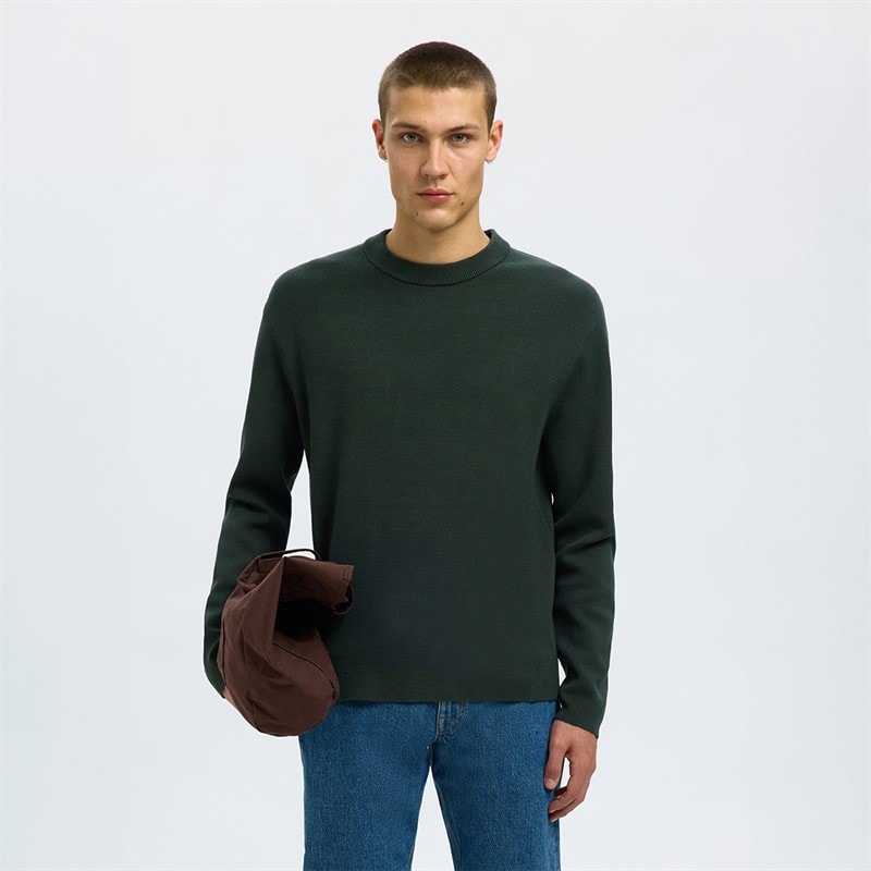 Selected Mens Teller Crew Neck Jumper Deep Forest