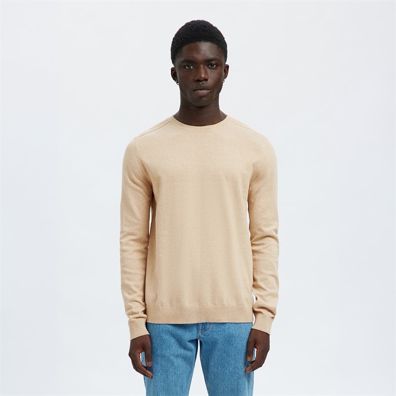 Selected Mens Berg Crew Neck Jumper Oatmeal
