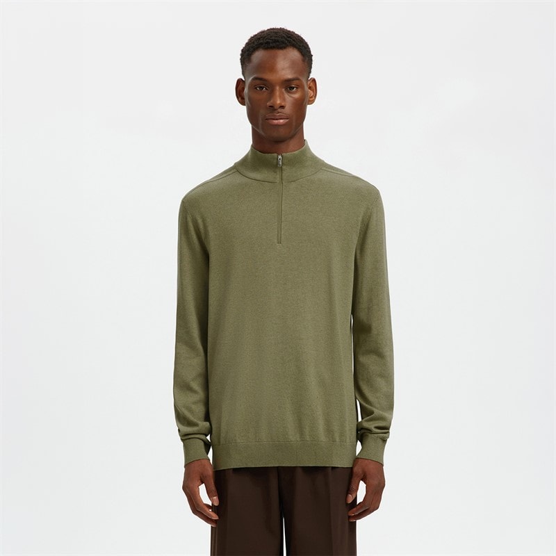 Selected Mens Berg Half Zip Jumper Deep Lichen Green