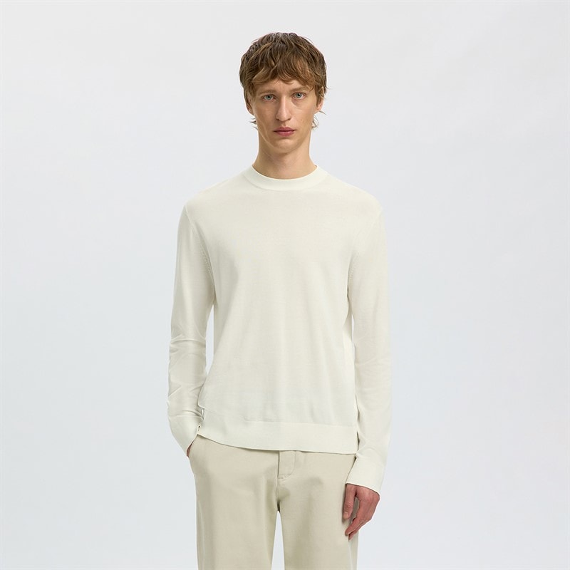 Selected Mens Torino Crew Neck Jumper Egret