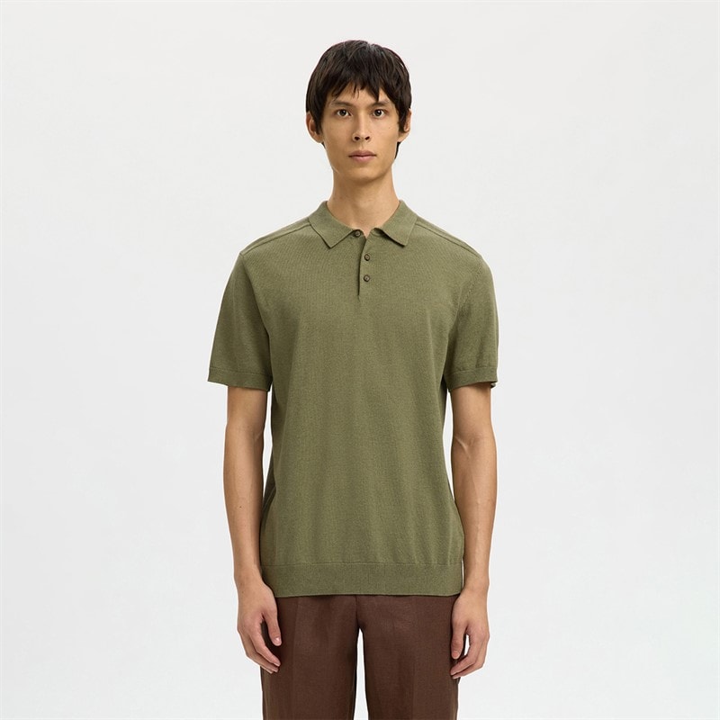 Selected Mens Berg Knit Polo Shirt Deep Lichen Green