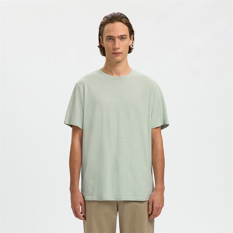 Selected Mens Adam Linen Blend T-Shirt Aqua Gray