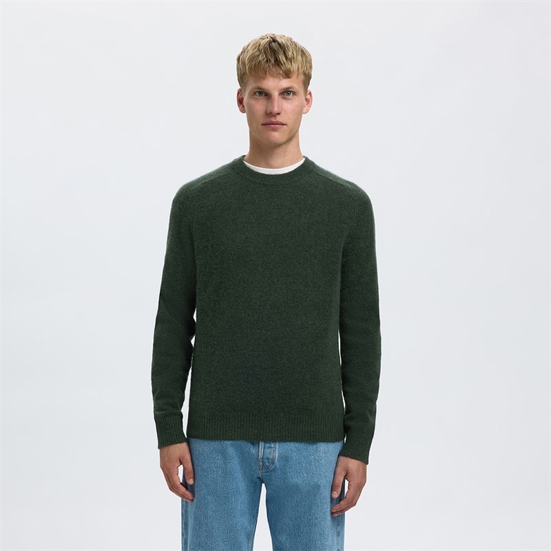 Selected Mens Rai Crew Neck Jumper Deep Forest