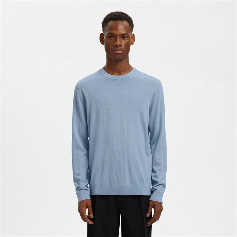 Selected Mens Tray Merino Crew Neck Jumper Dusty Blue
