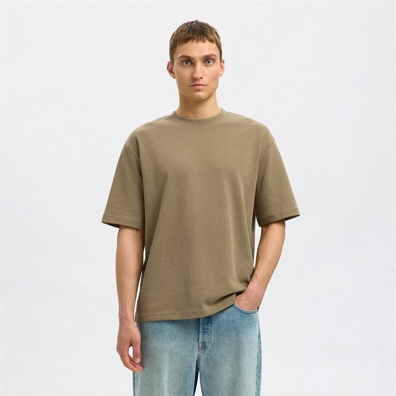 Selected Mens Oscar Slub T-Shirt Kelp