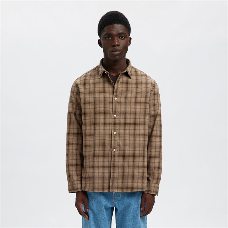 Selected Mens Claus Noah Brush Twist Shirt Savannah Tan