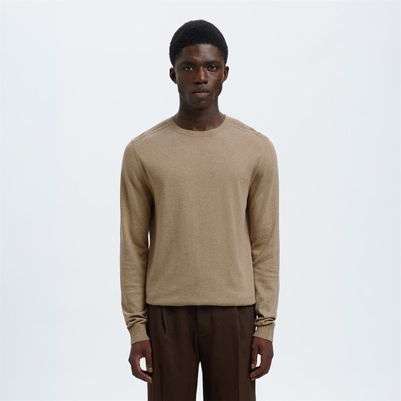Selected Mens Berg Crew Neck Jumper Savannah Tan