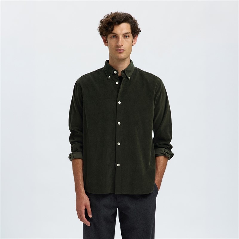 Selected Mens Cole Danni Cord Shirt Deep Forest