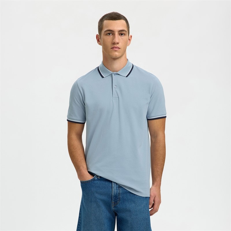 Selected Mens Slim Atlas Polo Shirt Dusty Blue