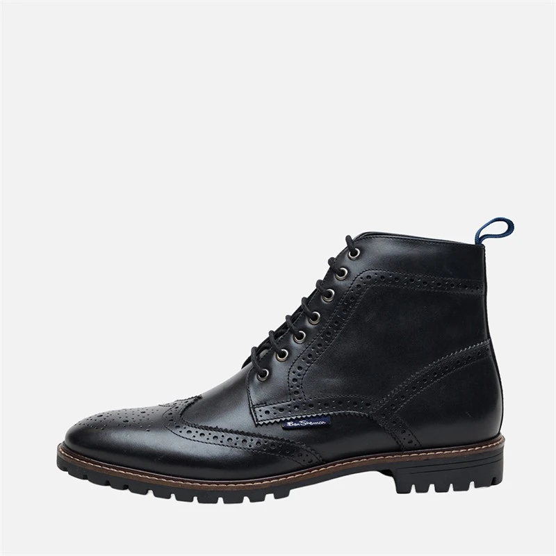 Ben Sherman Mens Duke Leather Brogue Boots Black
