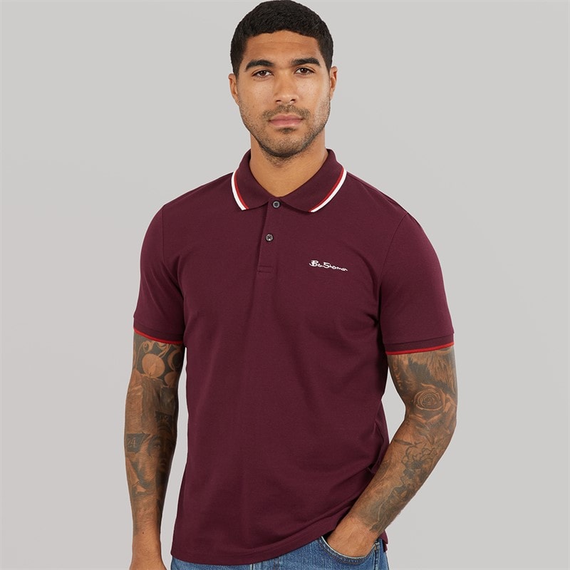 Ben Sherman Mens Signature Pique Polo Dark Wine
