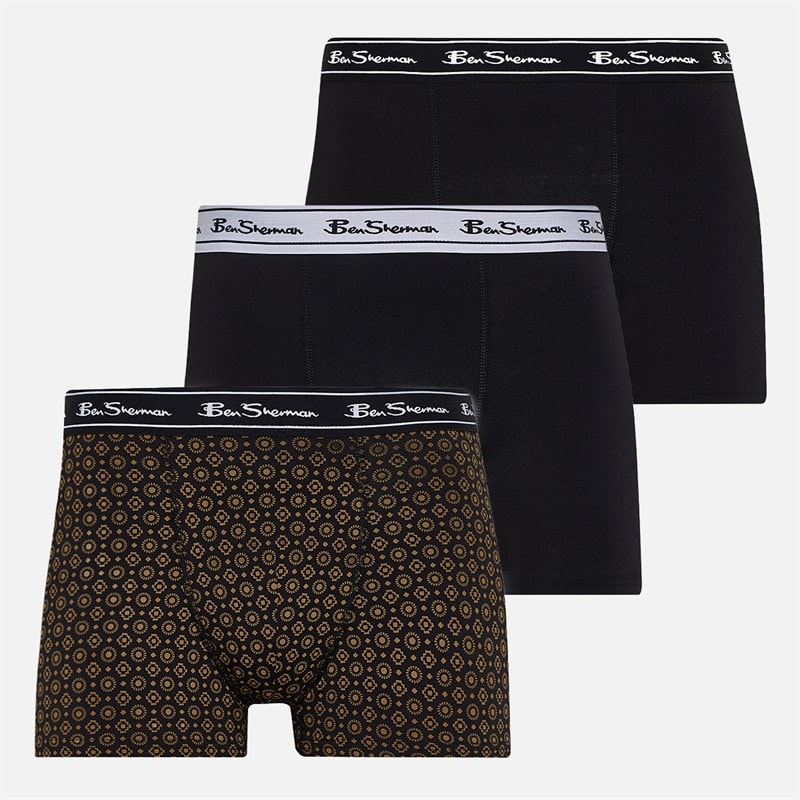 Ben Sherman Mens Three Pack Trunks Geo/Plain