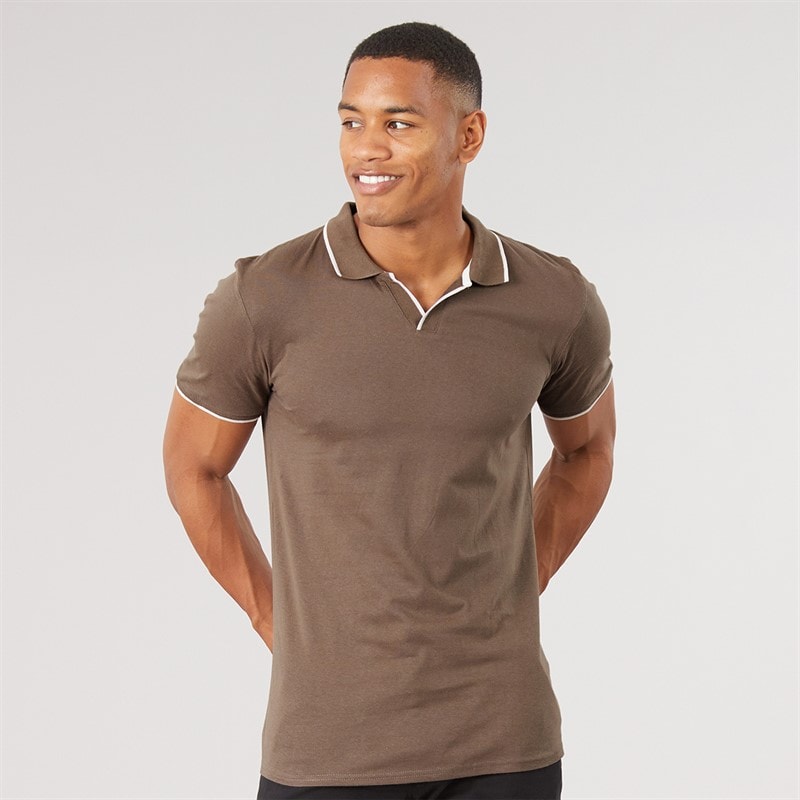 Brave Soul Mens Ferrat Polo Taupe/Optic White