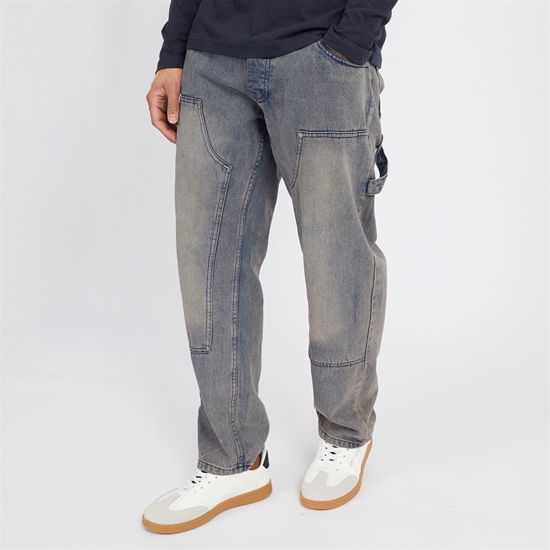Brave Soul Mens Joiner Carpenter Loose Fit Jeans Mb Blue Wash