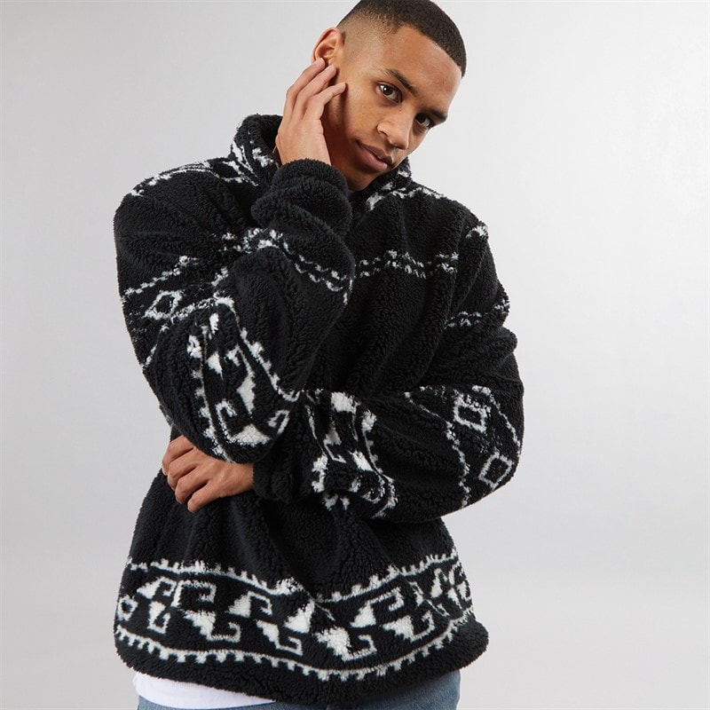Brave Soul Mens Powelton 1/4 Zip Fleece Jet Black/Optic White