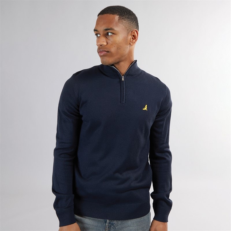 Brave Soul Mens Georgie 1/4 Zip Funnel Neck Sweatshirt Midnight Navy