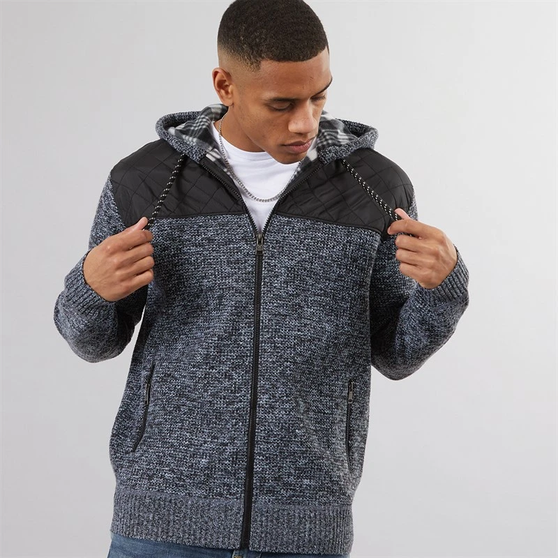 Brave Soul Mens Sweyn Fully Lined Zip Through Hoodie Jet Black/Black/White Twist