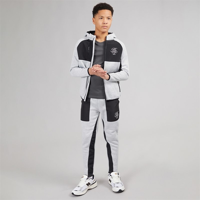 Brave Soul Boys Panel Tracksuit Light Grey Marl/Black