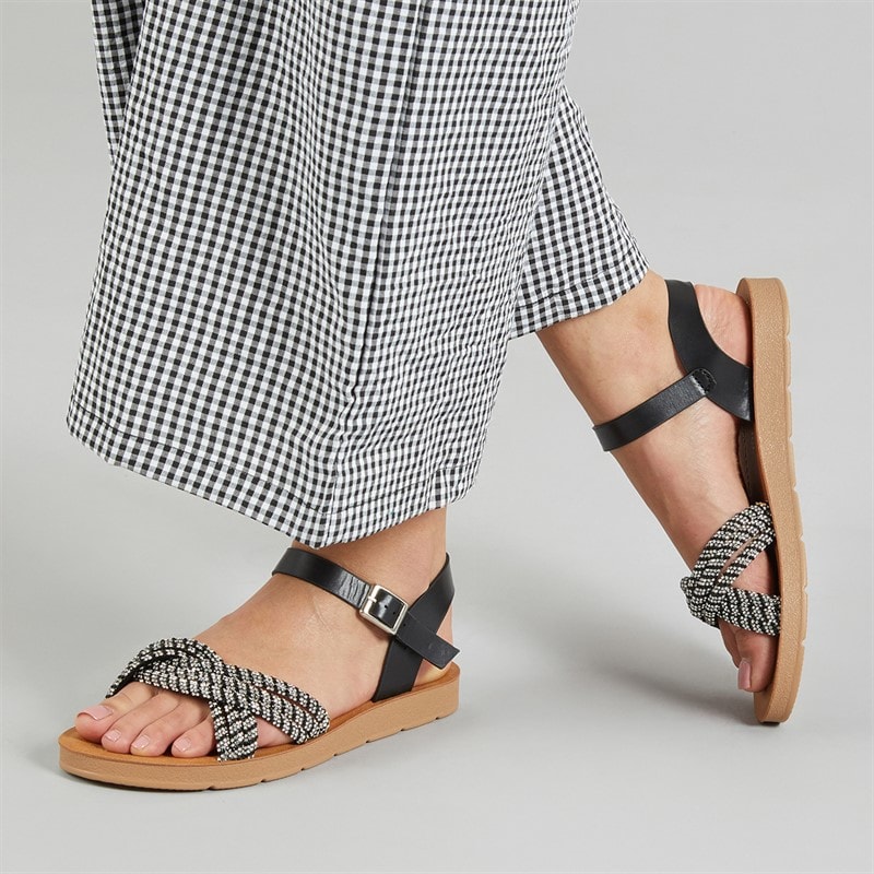 Brave Soul Womens Stevie Ankle Strap Sandals Black/White