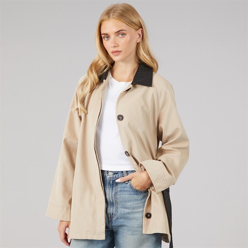 Brave Soul Womens Alania Short Trench Coat Taupe