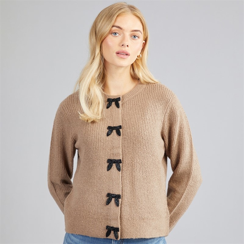 Brave Soul Womens Akly Sequin Bow Cardigan Mink