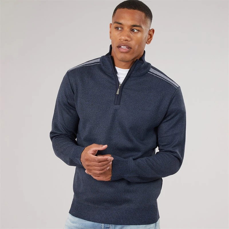 Brave Soul Mens Nadal Ribbed 1/4 Zip Jumper Navy/Black Twist