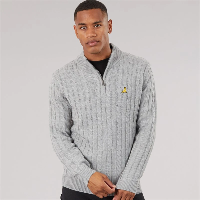 Brave Soul Mens Plato 1/4 Zip Funnel Neck Jumper Silver Grey Marl
