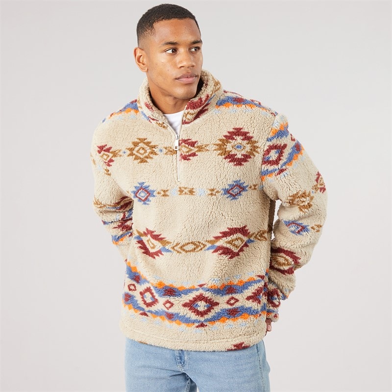 Brave Soul Mens Armin 1/4 Zip Jumper Cream/Multi