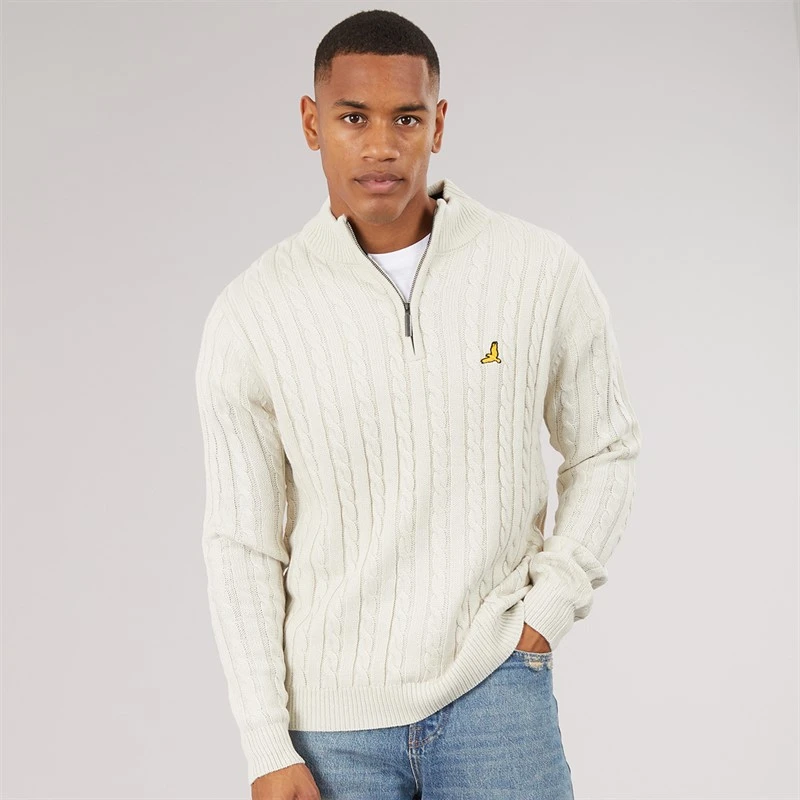 Brave Soul Mens Plato 1/4 Zip Funnel Neck Jumper Vintage White