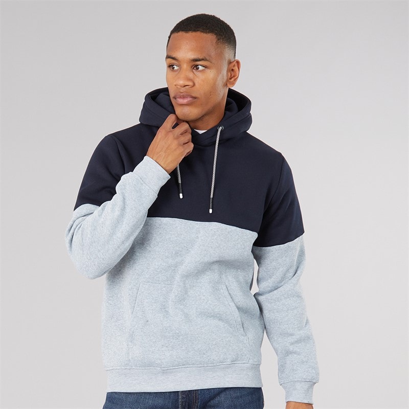 Brave Soul Mens Fabien Hoodie Navy/Light Grey Marl