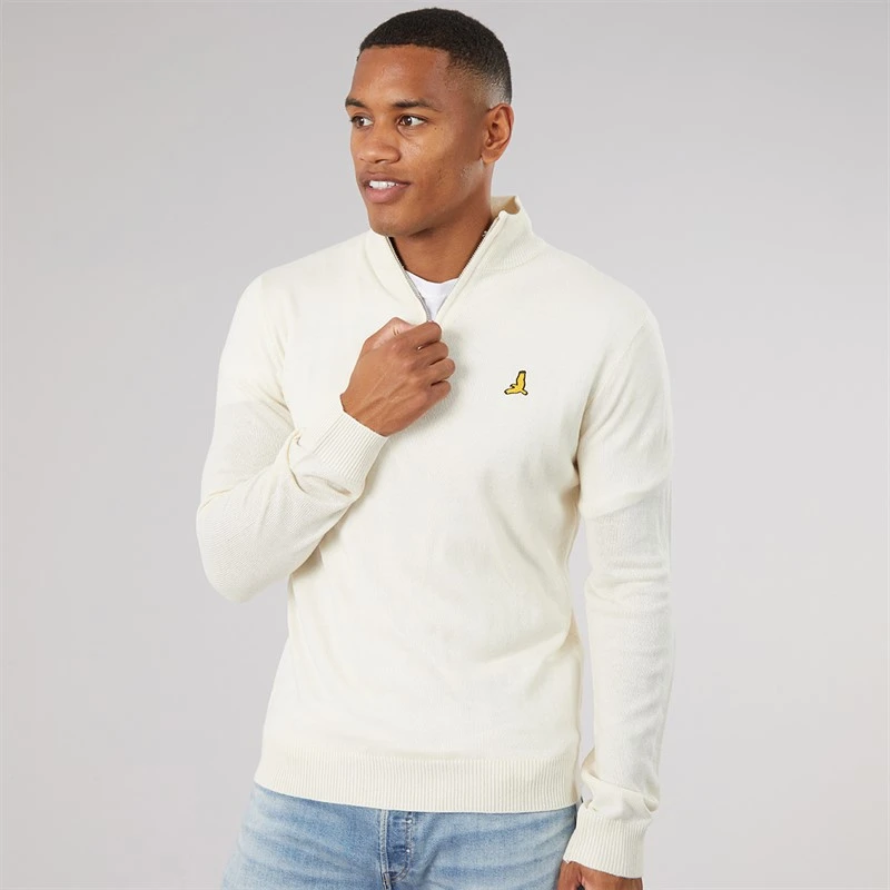 Brave Soul Mens Georgie Ribbed 1/4 Zip Jumper Light Stone