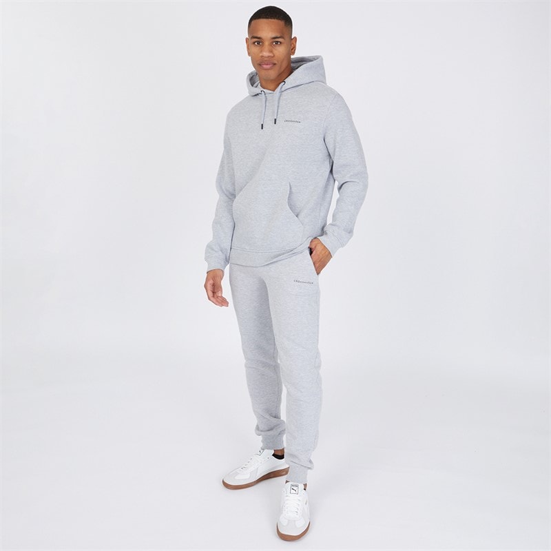 Crosshatch Mens Chelmere Hoodie And Joggers Set Grey Marl